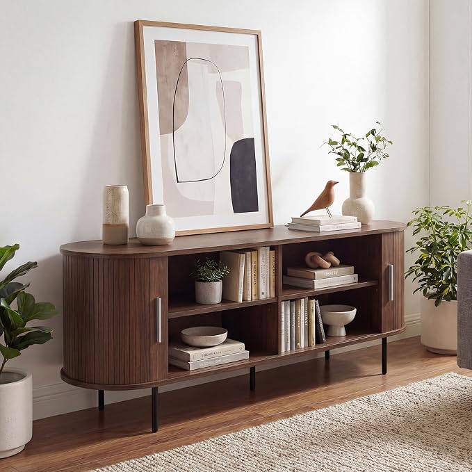 Tangkula Fluted TV Stand for TVs up to 60”, Mid Century Curved Entertainment - Image 3