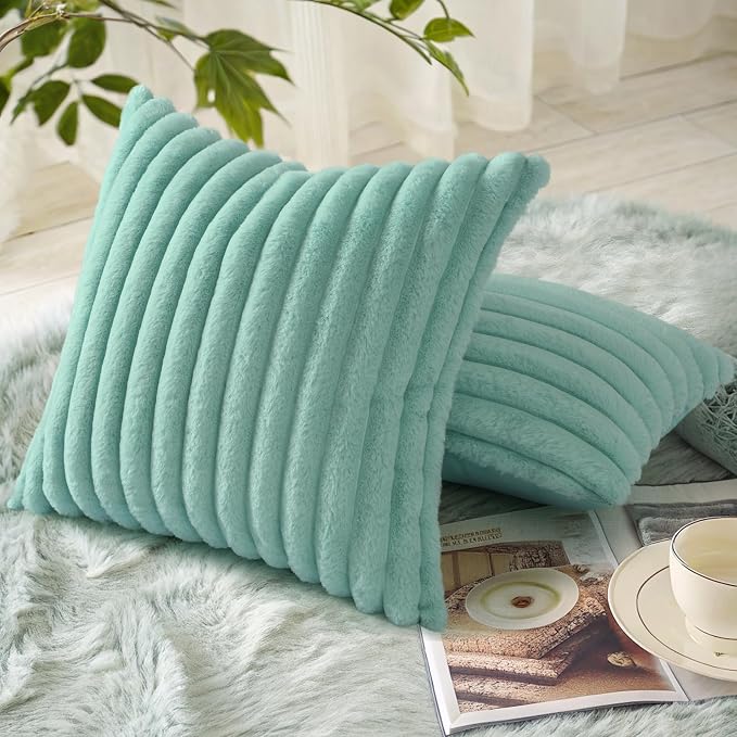 decorUhome Summer Cozy Faux Fur Throw Pillow Covers 18x18 Set of 2 Decorative - Image 4