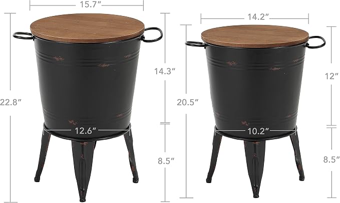 Rustic Storage Farmhouse Accent Side Table, Antique Galvanized Metal End Coffee - Image 4