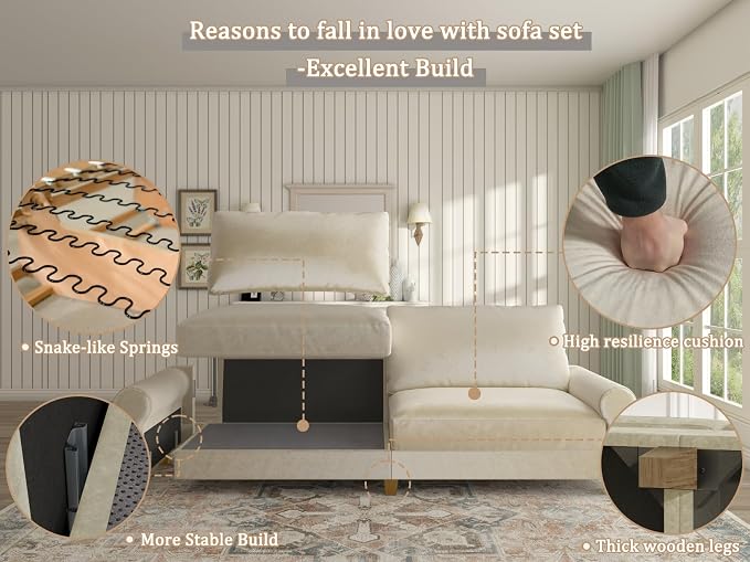 EASE MOOSE 88.5" Large Seat Velvet Loveseat Sofa, Soft Deep Seat Couches - Image 9