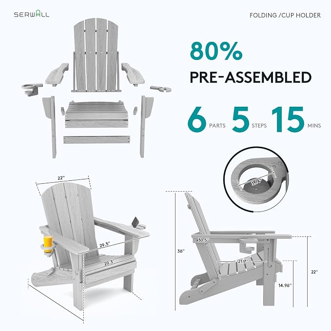 SERWALL Adirondack Chair with Cup Holders - Image 7