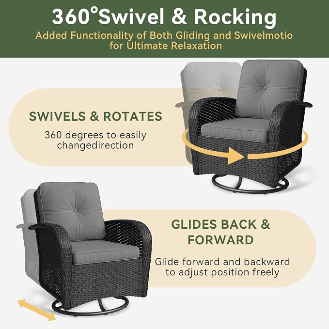 Aoxun 3 Pieces Patio Furniture Set, Patio Swivel Rocker Chairs Set of 2 - Image 3