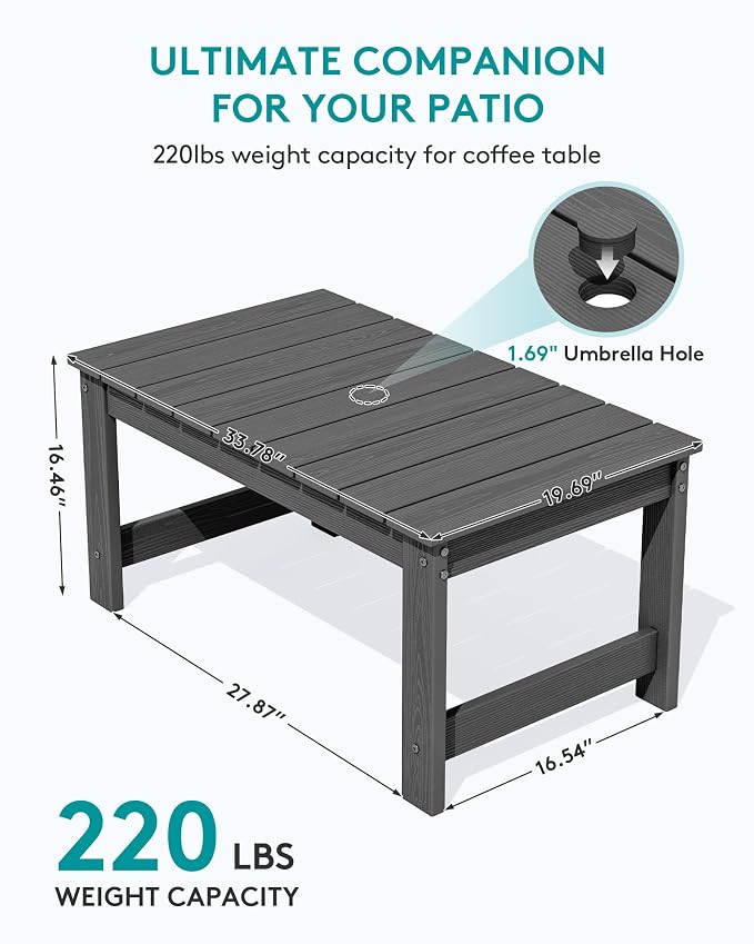 SERWALL Outdoor Patio Adirondack Set, 2 Folding Adirondack Bench & 1 Coffee - Image 4