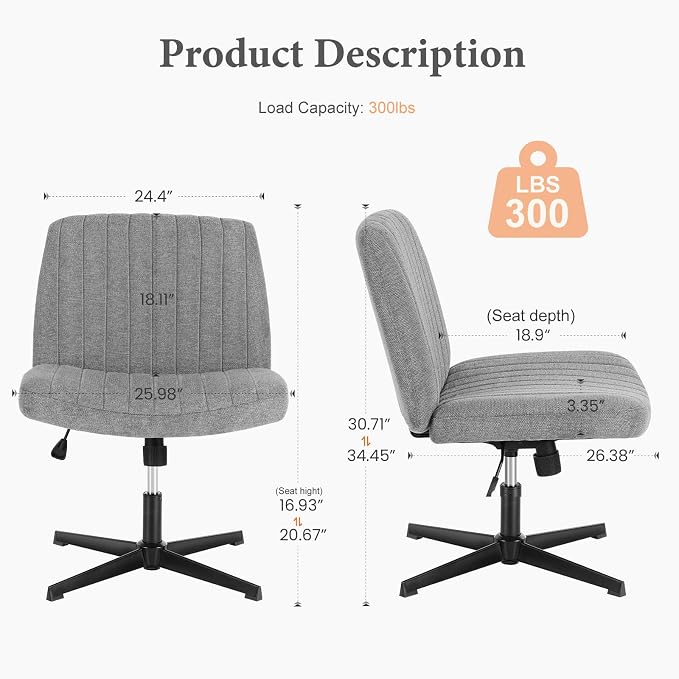 OLIXIS Criss Cross Legged Chairs Armless No Wheels Wide Seat Height Adjustable - Image 2