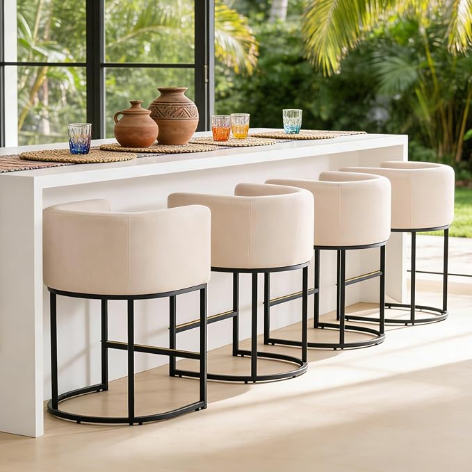 ClinQ 26" H Counter Height Bar Stools Set of 4, Modern Barrel Counter Stools by ExperienceExquisiteLife