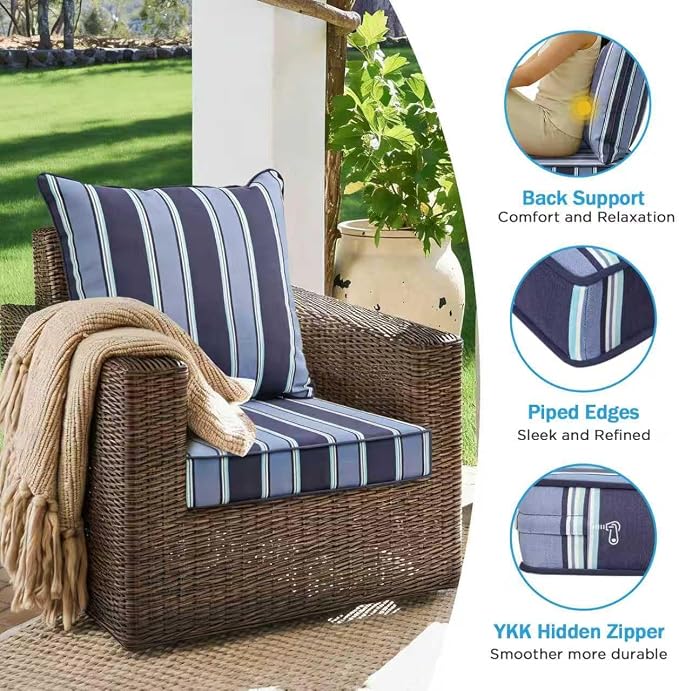 Outdoor Deep Seat & Back Cushion Set, 24 x 24 Inch Water Repellent and Fade - Image 5