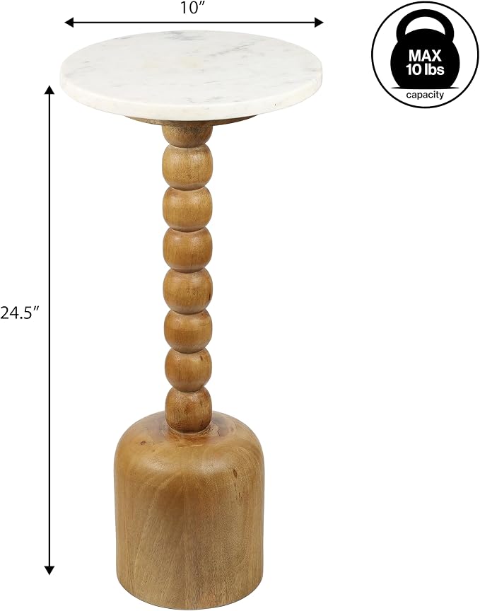 JONATHAN Y Turner 24.5" White & Natural Mango Wood Round Drink Table, Tall - Image 3