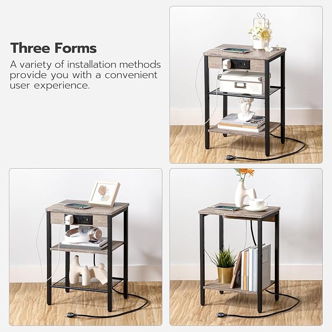 HOOBRO Side Table with Charging Station and USB Port, Small End Table - Image 7