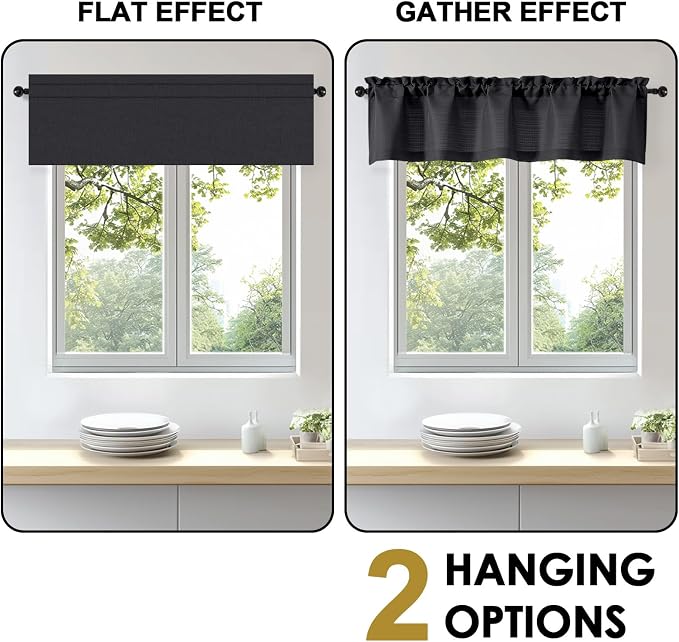 OWENIE Bob Valance Curtains 18 Inch Length 1 Piece, Faux Linen Slub Solid Black - Image 5
