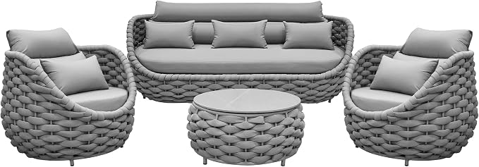TWT Aluminum Modern Patio Set Three Seater Sofa Outdoor Furniture Set w/Coffee - Image 6