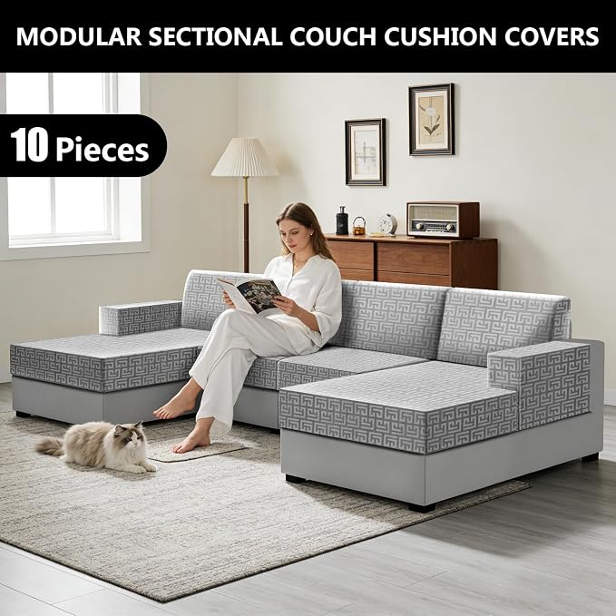 UNBBRRL 10 Pieces Stretch Sofa Cushion Covers - Image 6