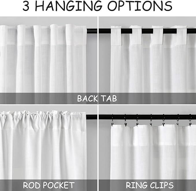Nanspring White Linen Curtains 71 Inches Long - Image 3