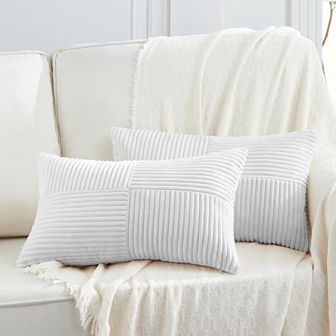 Fancy Homi 2 Packs White Lumbar Decorative Throw Pillow Covers 16x26 Inch by Fancy+Homi