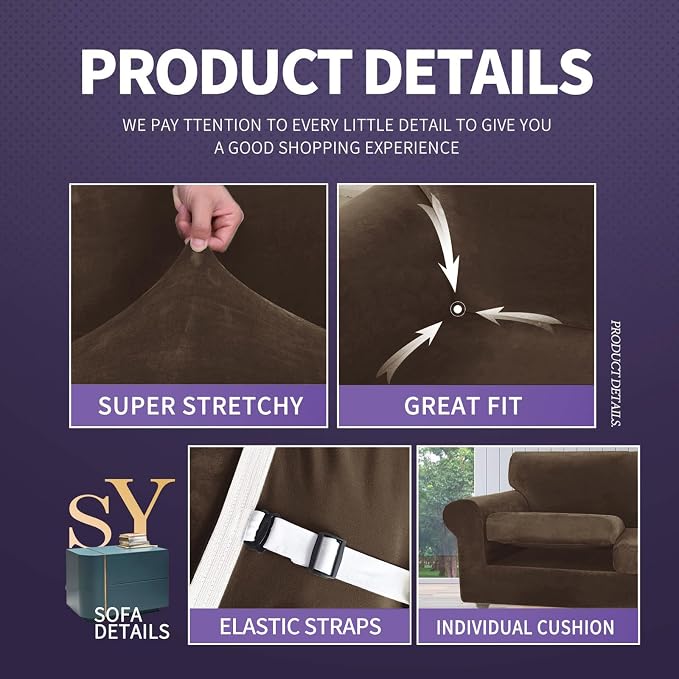 ZNSAYOTX Oversized Velvet 3 Piece Couch Cover - Image 4