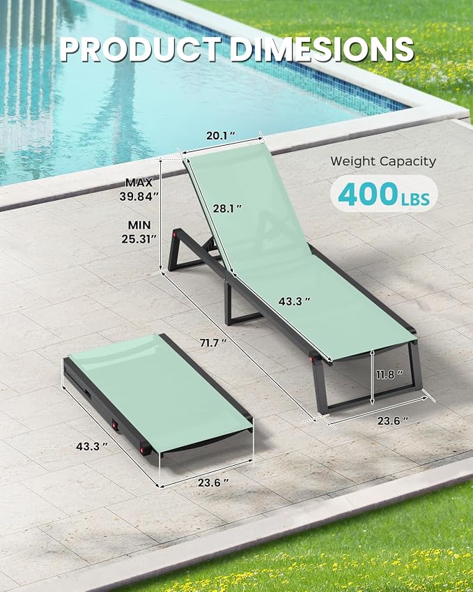Aluminum Chaise Lounge Chair Outdoor, Foldable& No Assembly Patio Pool Lounge - Image 2