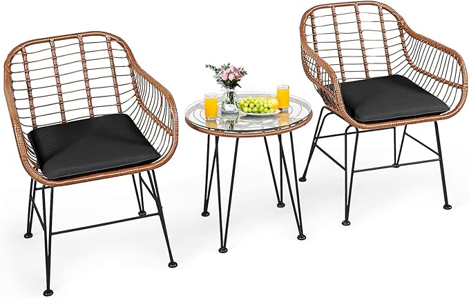 Tangkula 3 Pieces Patio Conversation Bistro Set, Outdoor Wicker Furniture by TANGKULA
