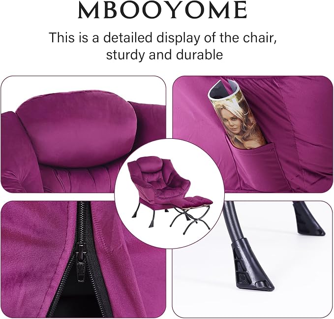 MBOOYOME Lazy Chair with Folding Ottoman, Modern Accent Armchair with Armrests - Image 4