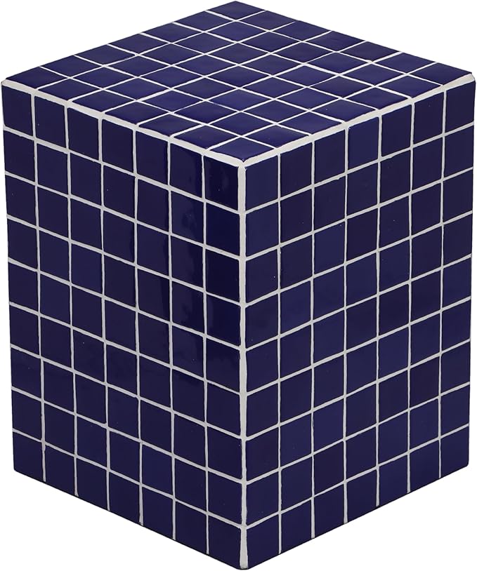 JONATHAN Y Callista Navy Modern Ceramic Tiled Cube Side Table, 18-Inch Glossy by JONATHANY