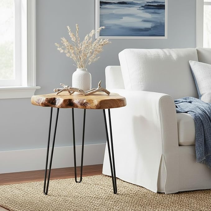 WELLAND Live Edge Cedar End Table, Unique Desktop Side Table, Natural Clear - Image 6