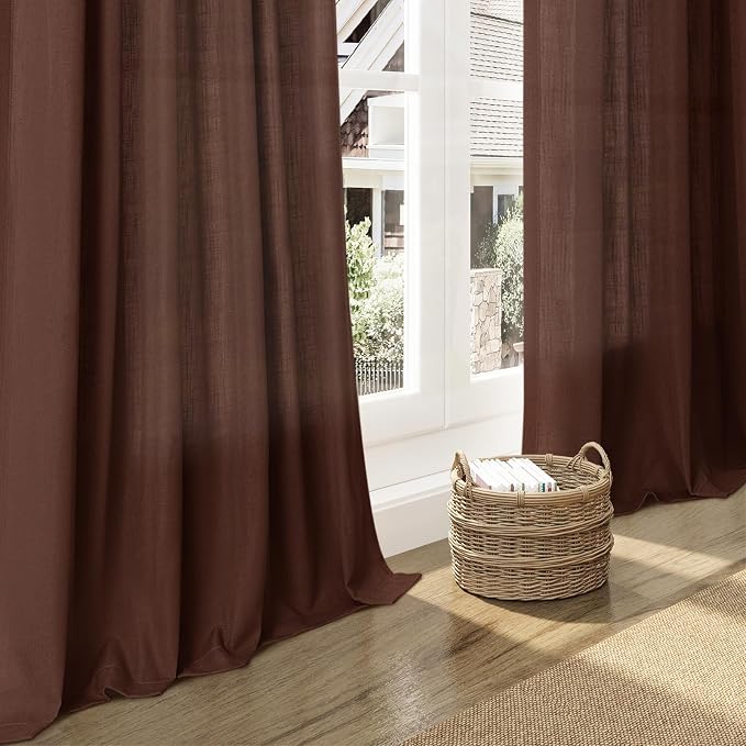 Nanspring Rustic Brown Linen Curtains 108 Inches Long - Image 6