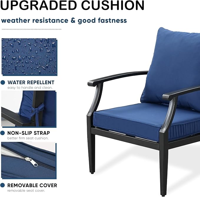 4 Piece Outdoor Patio Furniture Set, Oversized Metal Conversation Set - Image 4