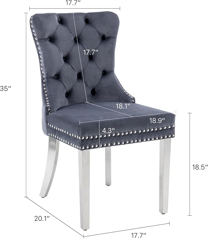 KCC Velvet Dining Chairs Set of 2, Upholstered High-end Tufted Dining Room Chair - Image 2