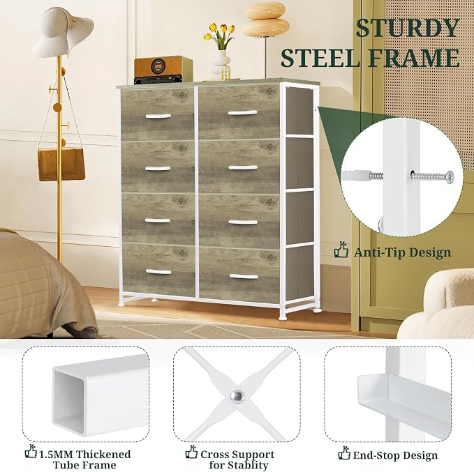 8-Drawer Dresser for Bedroom, Anti-Tip Tall Storage Organizer Chest of Drawers - Image 4