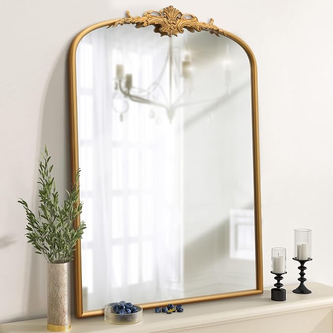 Besdomus Antique Arched Wall Mirror: 24"x36" French Large Arch Gleaming Gold - Image 5