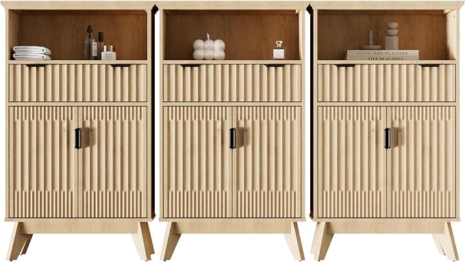 Fatmok Buffet Cabinet with Storage Set of 3, Wood Buffet Sideboard Console Table by Fatmok