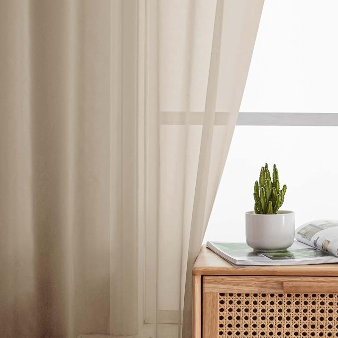 Extra Long Sheer Taupe Curtains - Image 5