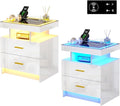 HNEBC Auto LED Nightstand Set of 2, High Gloss Bedside Table has 2 Drawers by HNEBC