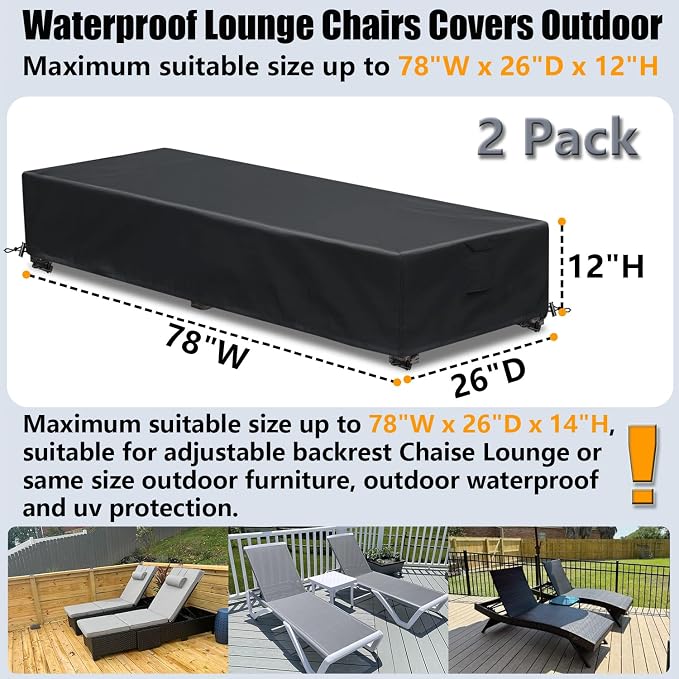 Lounge Chair Covers Outdoor Waterproof Patio Chaise Lounge Cover 600D Weather - Image 4