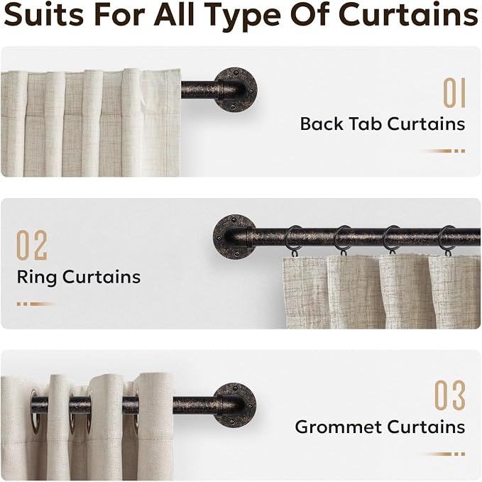 Zeerobee Curtain Rods for Windows 66 to 120, 1 Inch Industrial Wrap Around - Image 8