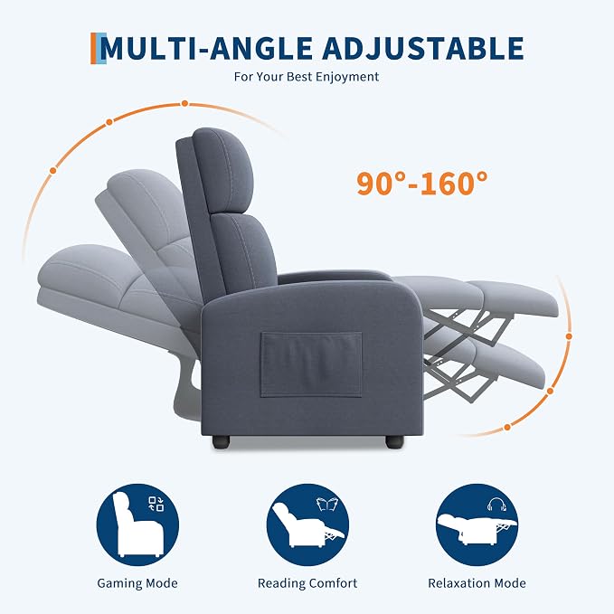 GarveeHome Linen Fabric Manual Recliner Chair, - Image 4