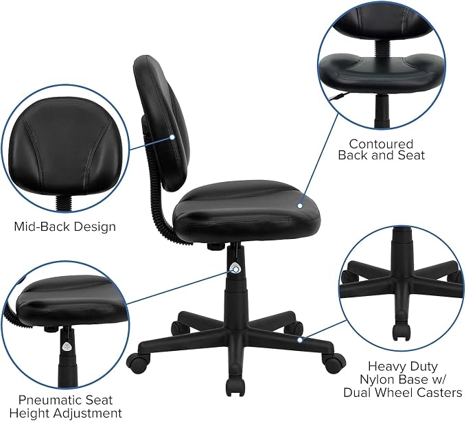 Flash Furniture Ronald Mid-Back Black LeatherSoft Swivel Ergonomic Task Office - Image 8