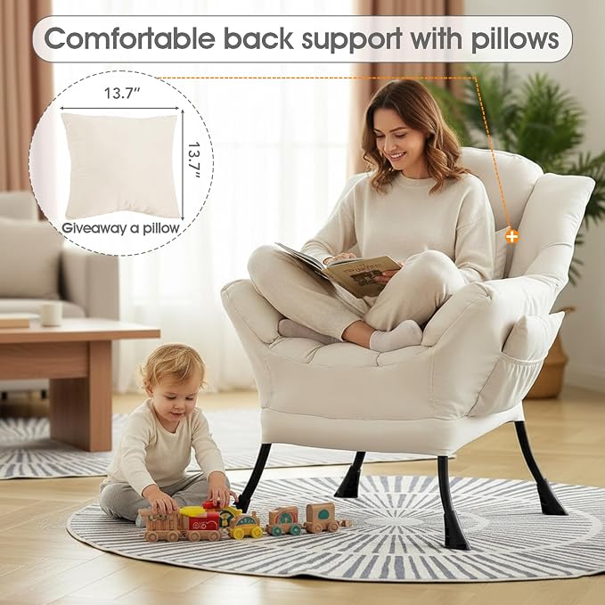 Lazy Chair for Living Room, Large Beige Accent Chair - Image 3