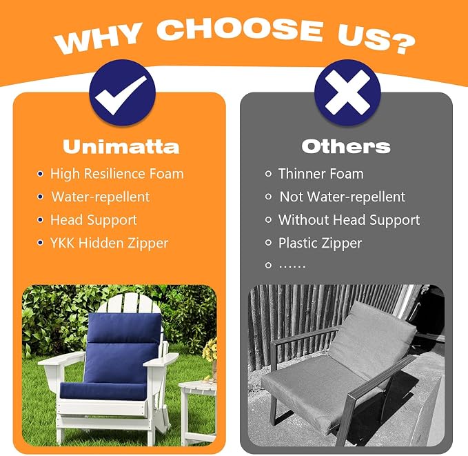 Unimatta Outdoor High Back Chair Cushion Seat Pads, 44 x 21 Inch - Image 6