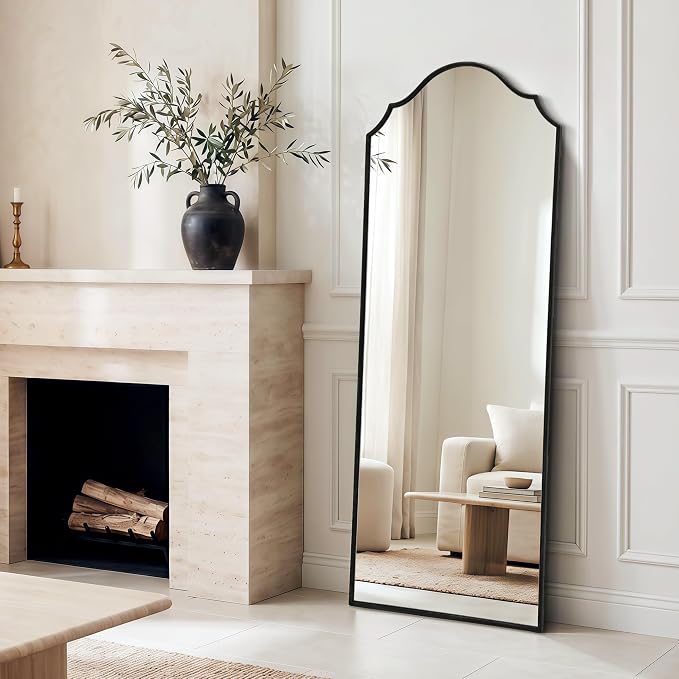 Besdomus Scalloped Full Length Mirror: 21"x56" Black Arched Floor Mirror - Image 7