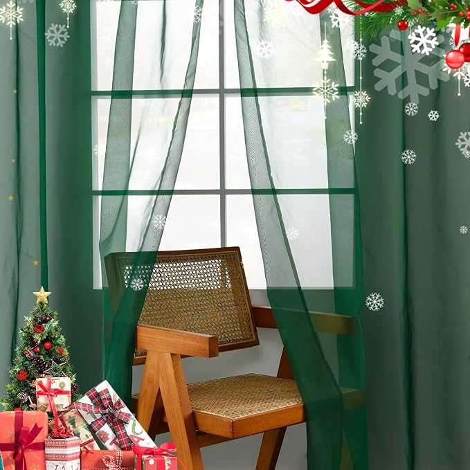 Youleyar Solid Sheer Rod Pocket Curtain Voile Draperies 4 Panels White Beige - Image 2