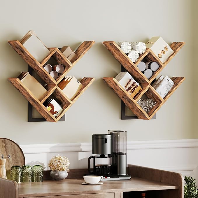 HOOBRO Floating Shelves for Wall, 2-Tier Wooden Tree Bookshelf, Hanging Shelves - Image 5