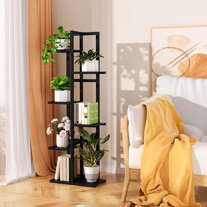 ROMGUAR CRAFT 6 Tier Bamboo Plant Stand Indoor, Wood Tall Flower Holder Corner - Image 4