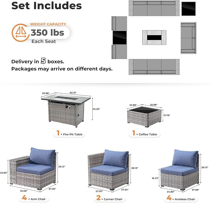 ovios 13 Pieces Patio Furniture Set, Outdoor Wicker Sectional Sofa - Image 8