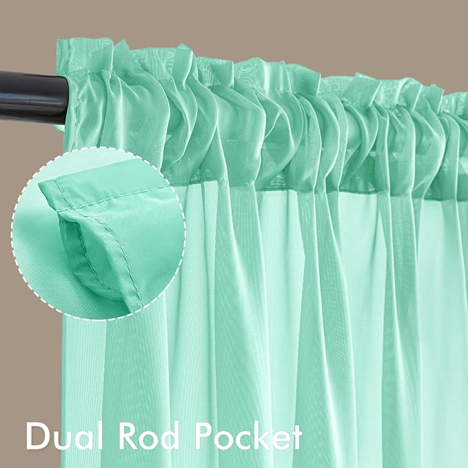 MIULEE Aqua Sheer Curtains 63 Inches Long, 4 Panels Set, Light Filtering Rod - Image 3