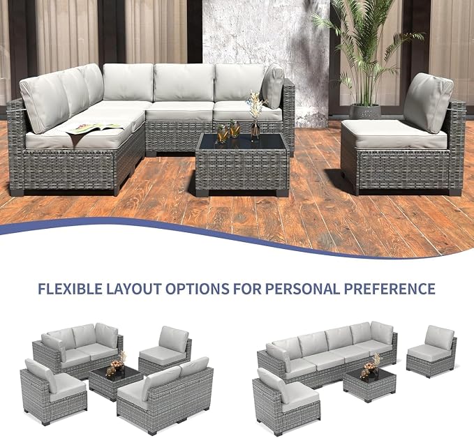 GarveeLife 7 Pieces Patio Furniture Set, Rattan Sectional Patio Sofa Set - Image 4