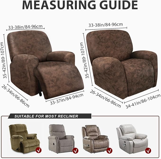 ANARACHON Leather Look Recliner Chair Covers Stay in Place 4-Piece Recliner - Image 3