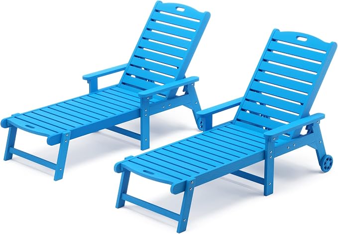 LUE BONA Lounge Chair Outdoor Set of 2, HDPS Chaise Lounge Outdoor by LUEBONA