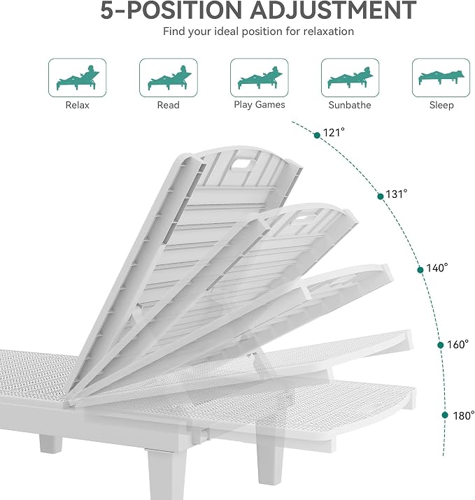 YITAHOME Outdoor Chaise Lounge Chair, Plastic Pool Chaise Lounge - Image 4