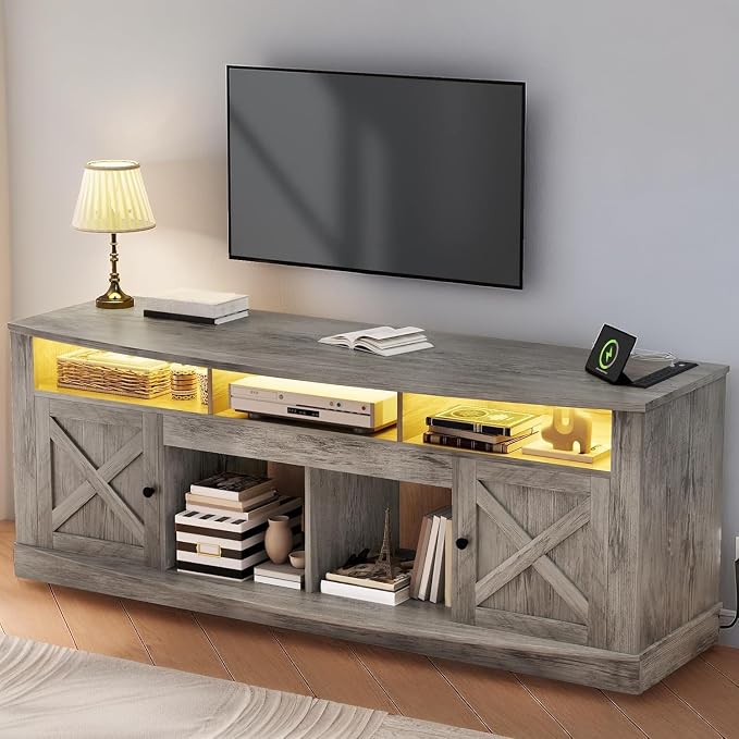 YITAHOME TV Stand for 75/80 Inch TV, Light Rustic Grey Entertainment Center 70 by YITAHOME