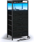 Furnulem Night Stand with Charging Station, Tall Black Dresser by Furnulem