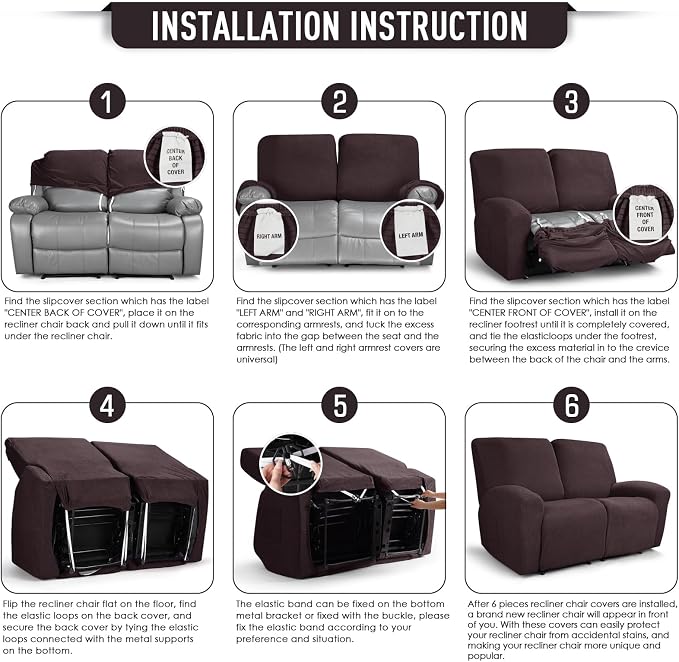 TAOCOCO Recliner Loveseat Slipcover, 6 Pieces Dual Recliner Sofa Covers - Image 6